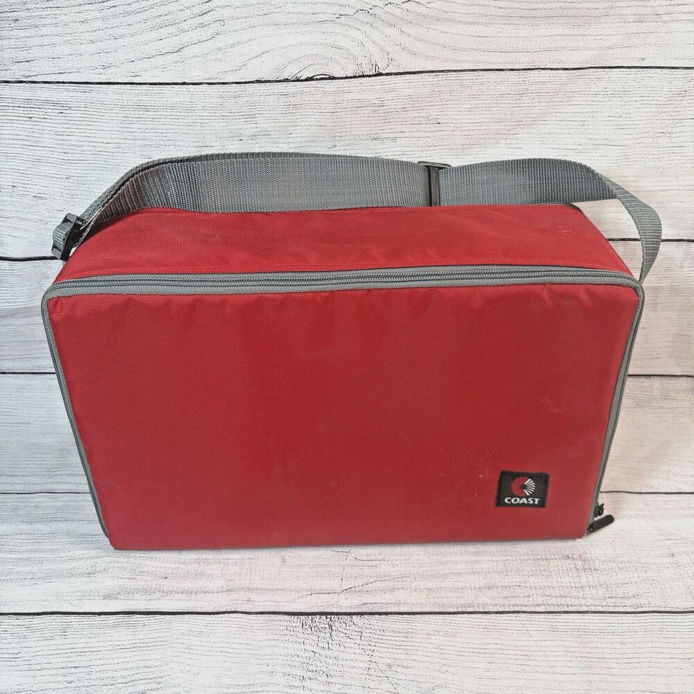 COAST Vtg Red Cassette Tape Carrying Case Holds 60 Tapes Adj Shoulder Strap